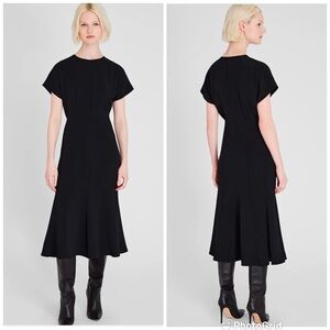 Club Monaco Crewneck Crepe Midi Dress in Black New with Tags!